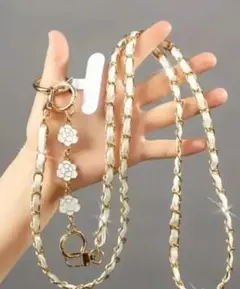 カメリア　フラワーモチーフ スマホショルダーストラップ　ブラック