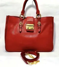 miumiu ミュウミュウ レッド レザー 2way ハンドバック ショルダー