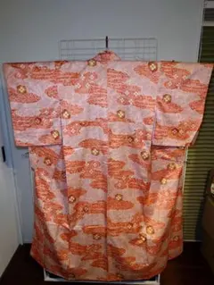 美品　洗える着物　小紋　袷　流線柄　花柄　鱗柄
