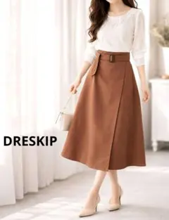 DRESKIP ドレスキップ ブラウン ラップスタイルスカート ベルト付き