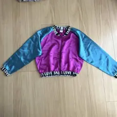 LOVEロゴ ショート丈 サテンブルゾン パープル×ライトブルーのサムネイル