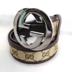 美品✨ GUCCI グッチ ベルト GG キャンバス レザー インターロッキング