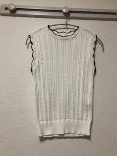 アンドクチュール 配色透かし編みニットプルオーバーM