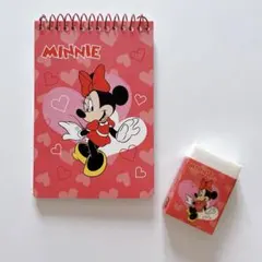 新品♡ディズニーストア ミニーマウス リングメモ帳 消しゴム セット