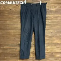♦︎【COMMUTECH】ネイビー プリーツ入り スラックス 裾ダブル L