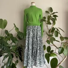 relumeグリーンコットンフラワースカート0228