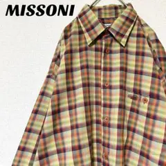 ミッソーニ MISSONI SPORT 長袖 チェック柄シャツ 刺繍 イタリア製