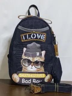 ☆岡山デニム☆bad cat☆トラ猫☆リュック対応☆ワンショルダーバッグ
