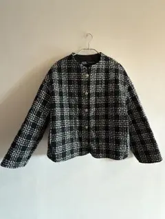 【ZARA】ツイード ノーカラーチェックジャケット