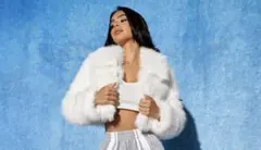 海外インポート 白 ファーコート クロップドジャケット