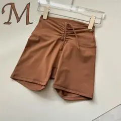 ヨガパンツ 3分丈 ショートレギンス ハイウエスト 美尻 ヨガウェアブラウンM