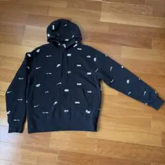 NIKE 総柄 ロゴ プルオーバー パーカー ブラック L