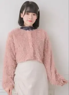 RETRO GIRL フェザータッチ ショートカーディガン ピンク　ふわふわ