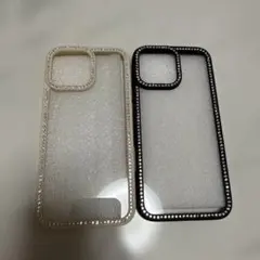 ストーン付きiPhone16ProMaxケースセット（白・黒）