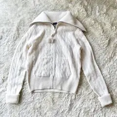 美品RALPH LAUREN ラルフローレン　ケーブルニットカーディガン　白　L