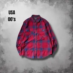 USA オンブレチェック ヘビーネルシャツ y2k ヴィンテージ サーフ 短丈