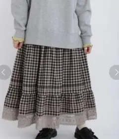 【最終お値下げ】サマンサモスモス　裾レースティアードスカート　チャコール