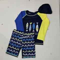 水着セット 120cm 魚プリント ネイビー/イエロー/ブルー
