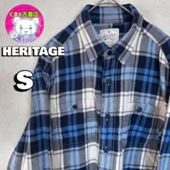 usa古着 HERITAGE ネルシャツ S チェック ブルー ホワイト