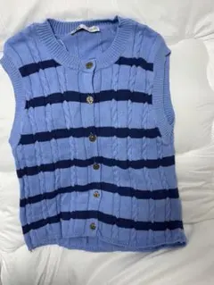 ZARA ニットベスト ボーダー ケーブル編み Lサイズ
