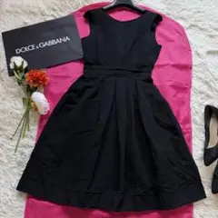 美品】D&G ロングキャミワンピース ブラック レース フレア 38 ベルト 