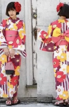 花柄浴衣×帯セット