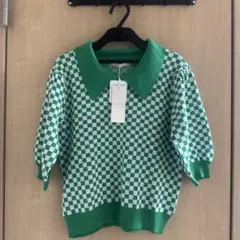 em 半袖ポロセーター 緑色と白のチェックのサムネイル