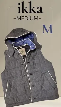 ikka（イッカ）メンズ 中綿ベスト フード付き グレー　Mサイズ