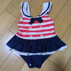 女の子用ストライプ水着 100cm