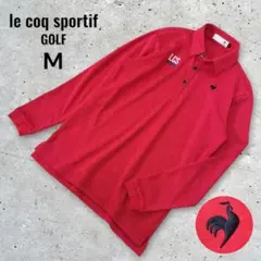 美品★ルコックスポルティフ ジャガード ゴルフシャツ 長袖 レッド メンズM