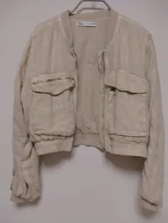 ZARA ポケットリネンボンバージャケットXS