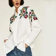ZARA 花柄刺繍 ホワイト 長袖シャツ ★レア物 ザラ