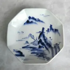 古伊万里　染付　山水図　豆皿　江戸時代　骨董　アンティーク　金継ぎ　金直し　有田