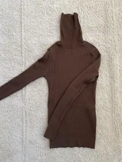 ブラウン リブ編み 長袖ニット M