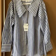 LOWRYS FARM ビッグカラー青白ストライプ 長袖シャツ