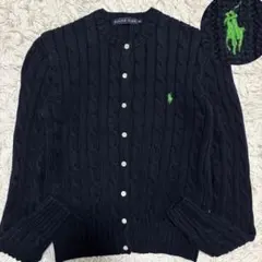 極美品✨ラルフローレン カーディガン ケーブルニット ポニー刺繍緑 クルーネック
