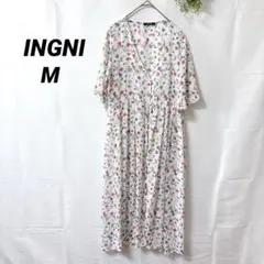 美品INGNI 【M】花柄シフォンワンピース Vネック 前ボタン 透け感あり