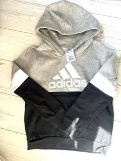 adidas ジュニア パーカー グレー ブラック 130cm