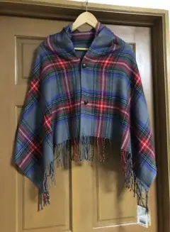 BREEZE チェック柄 ポンチョ風ストール