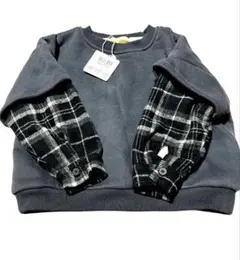 新品タグつきaimoha. グレー チェック柄袖 トレーナー