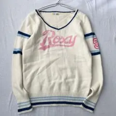 【ロキシー】平成ギャル y2k セーター フロントロゴ Vネック アンゴラ混 M