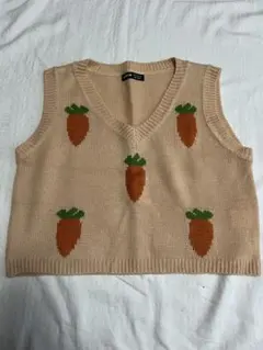 SHEIN 人参柄 ニットベスト ベージュ
