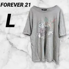 フォーエバー21 プリントTシャツ グリーングレー 半袖 イラストデザイン
