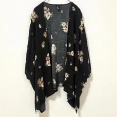 FOREVER21 花柄 カーディガン オープンフロント 羽織【L】黒 リゾートのサムネイル