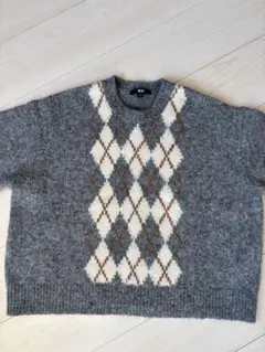 UNIQLO アーガイル柄 グレー ニット セーター XL