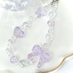 【No.154】リボンのビーズチャーム/ビーズキーホルダー／スマホチャーム