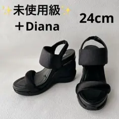 極美品✨＋Diana ブラック ウェッジサンダル オープントゥ 厚底 24