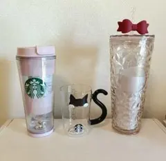 【新品未使用】スタバ　ジェラピケ 　黒猫　ホリデーリボンタンブラー　3個セット