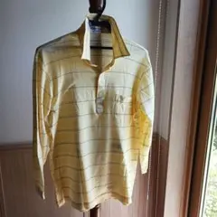 SPALDING イエロー ストライプ 長袖ポロシャツ Lサイズ①