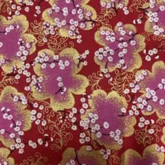 民芸の里　和柄金彩布　鶴と桜の模様 綿生地 2種セット